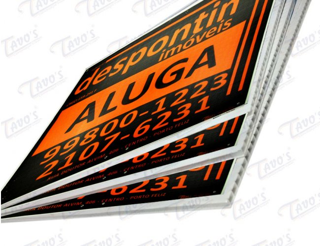 Placa Imobiliria 30 x 40 cm em Polionda, Personalizada, Aluga-se ou Vende-se.