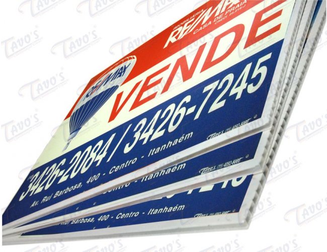 Placa Imobiliria 60 x 80 cm em Polionda, Personalizada, Aluga-se ou Vende-se